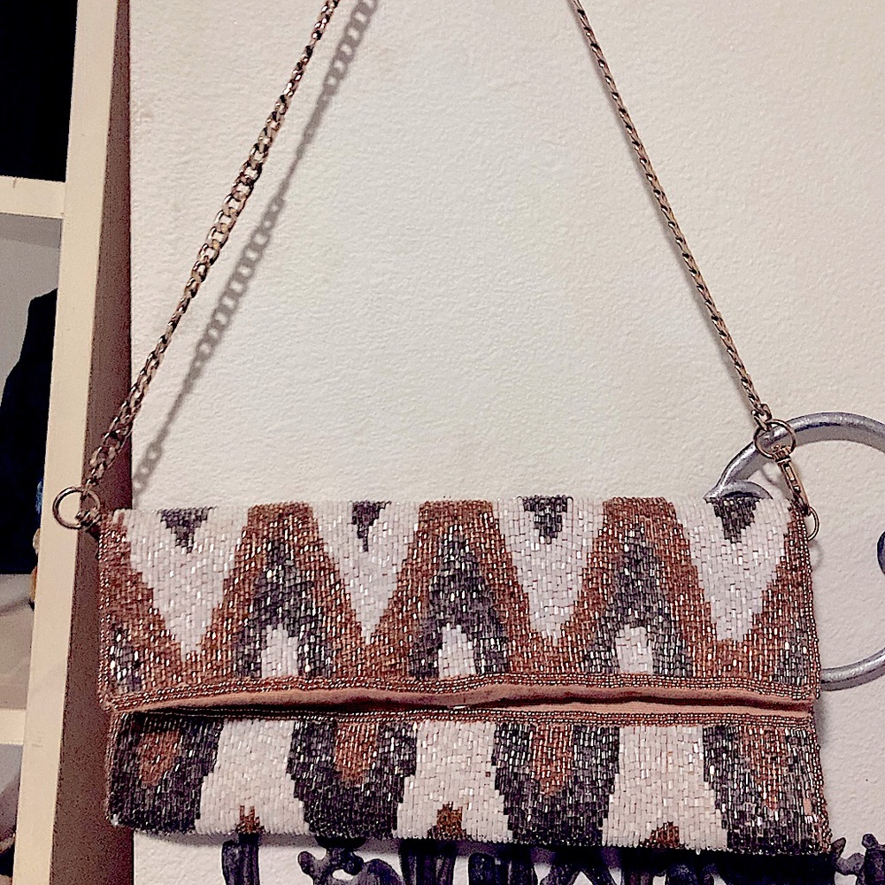 Fabulous beaded chevron clutch with chain